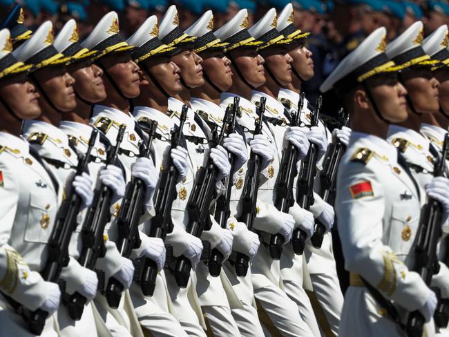 Soldiers of China's People's Liberation Army march on Red Square. Picture: Getty