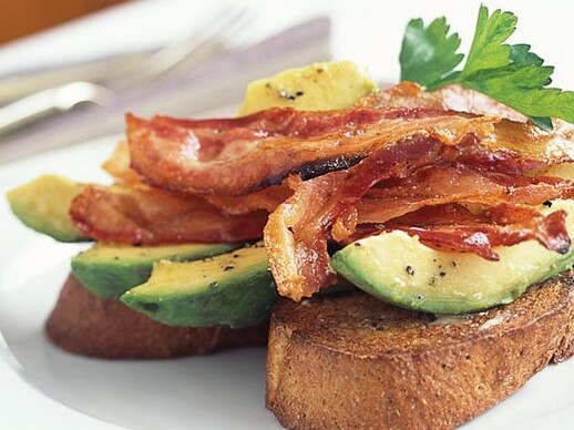 Avocado and lime with bacon on toast.