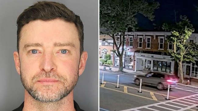 The police mugshot of Justin Timberlake, left, and a CCTV still of Timberlake driving his BMW in the Hamptons.