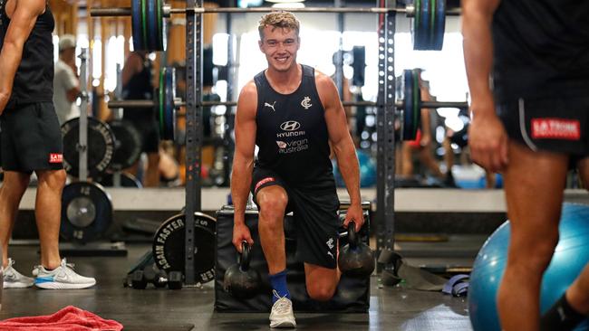 Patrick Cripps works out during the Carlton Blues pre-season training camp on the Sunshine Coast. Picture: AFL Photos