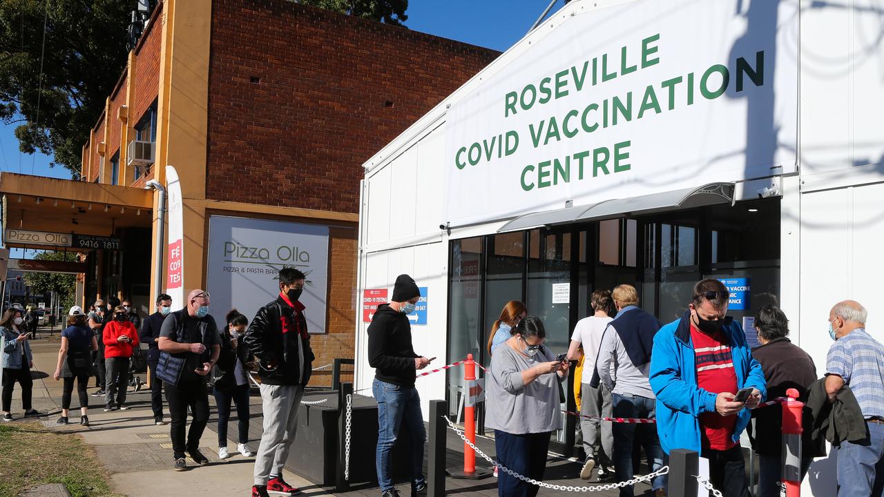 Residents line up to get a Covid-19 Vaccine at the new dual Clinic in Roseville Sydney. Picture: NCA Newswire /Gaye Gerard