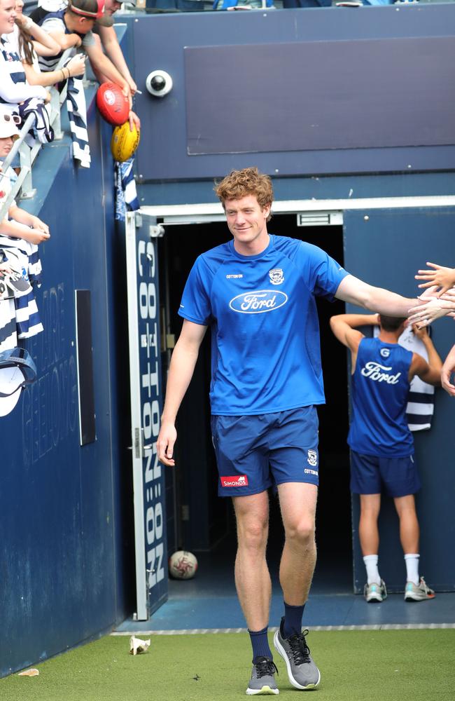 Toby Conway seems to have one hand on Geelong’s main ruck role, if he can remain fit. Picture: Mark Wilson