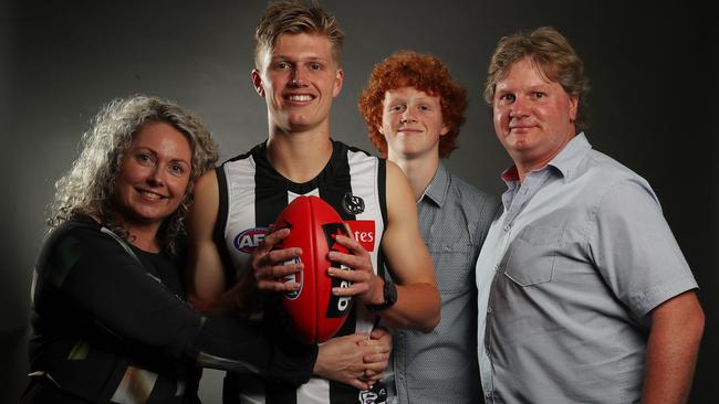 Jay Rantall with his mum Lia, dad Tim and brother Will after being drafted by Collingwood. Picture: Michael Klein