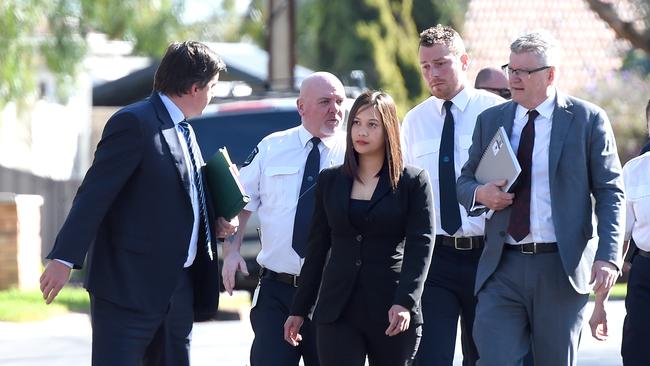 Caroline Dela Rose Nilsson, centre, is accused of killing her mother-in-law Myrna Nilsson in September 2016. Picture: NCA NewsWire / Naomi Jellicoe