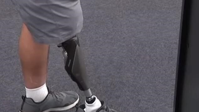 Mr Ellis now walks with a prosthetic leg after losing his right leg in a forklift accident in 2016.