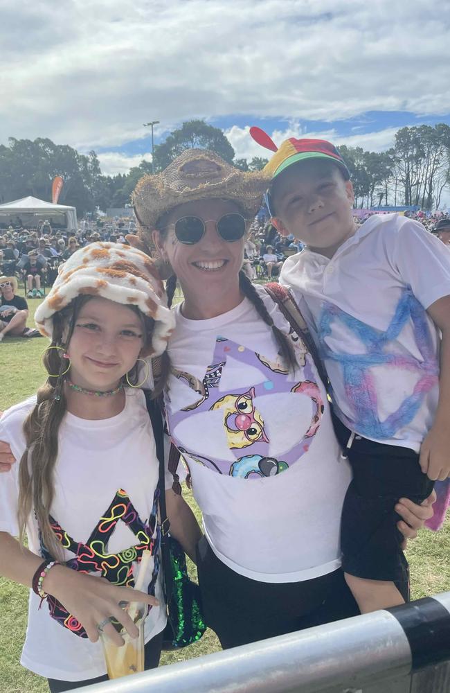 Vicki, Harrison and Chelsea at the SummerSalt festival at Seafront Oval, Pialba on March 9, 2024. Credit: Adam Miller