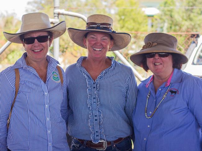 Janet Newlands, Leanne Lee and Jenny Evans wander through the cattle pavilion at the 2023 Murgon Show.