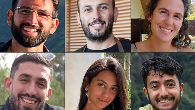 The six hostages murdered by Hamas. Their deaths have increased the pressure on Israel and Hamas to find a peaceful end to the war in Gaza. Picture: AFP