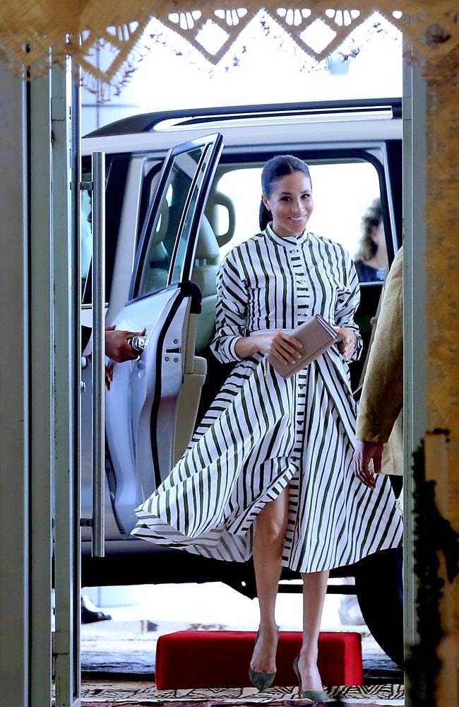 Meghan Markle arrives in a Martin Grant dress on day 11 of the royal tour.