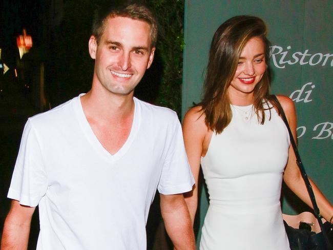 Miranda Kerr and her Snapchat billionaire boyfriend Evan Spiegel. Picture: Splash