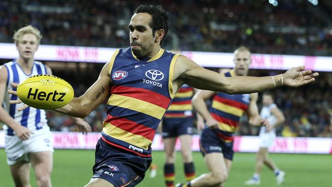 Eddie Betts on the run against North Melbourne. Picture: Sarah Reed