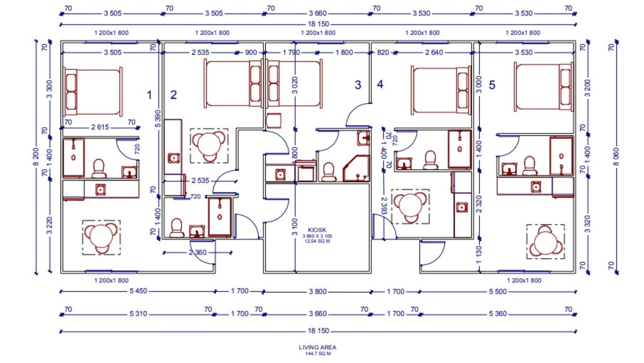 Plans for the five motel style rooms include basic amities.