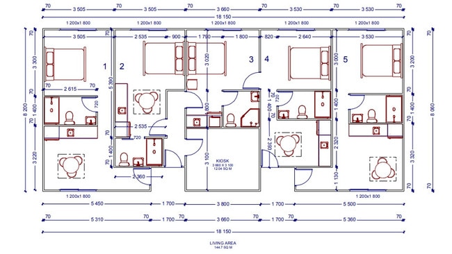 Plans for the five motel style rooms include basic amities.