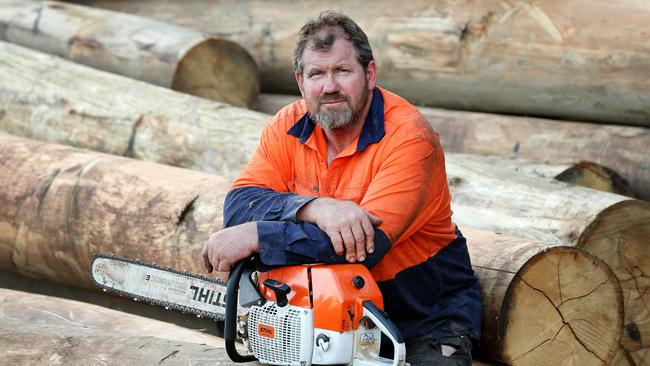 Andrew Moran on his timber mill near Lowanna, west of Coffs Harbour on the NSW mid north coast. Picture: Nathan Edwards