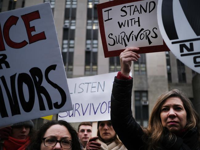 Protesters outside court. Picture: Getty Images