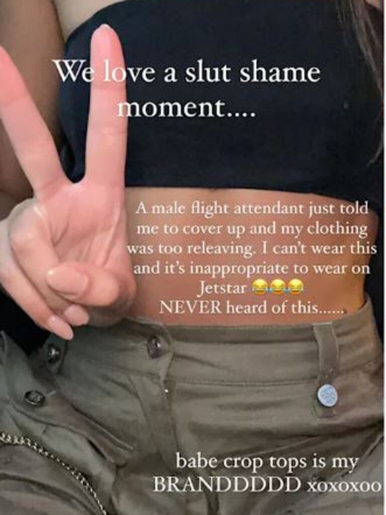 In May, Amelia Marni accused a Jetstar flight attendant of ‘sl*t shaming’ for this outfit.