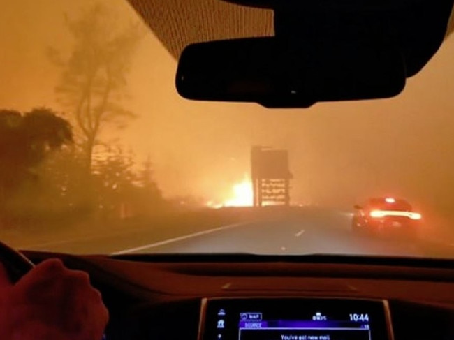 A family tries to make it through the bushfires to safety. Picture: Facebook