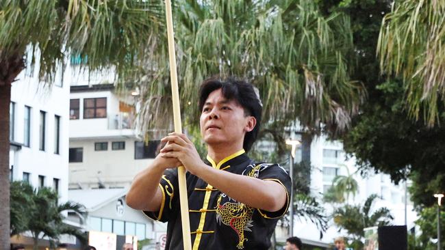 The Cairns and District Chinese Association ended their lunar new year festivities with the CADCAI lantern festival, or Yuan Xiao, at the Cairns Esplanade lagoon forecourt. Derek Quan performed a mesmerising display of the ancient Chinese martial art Wushu. Picture: Brendan Radke