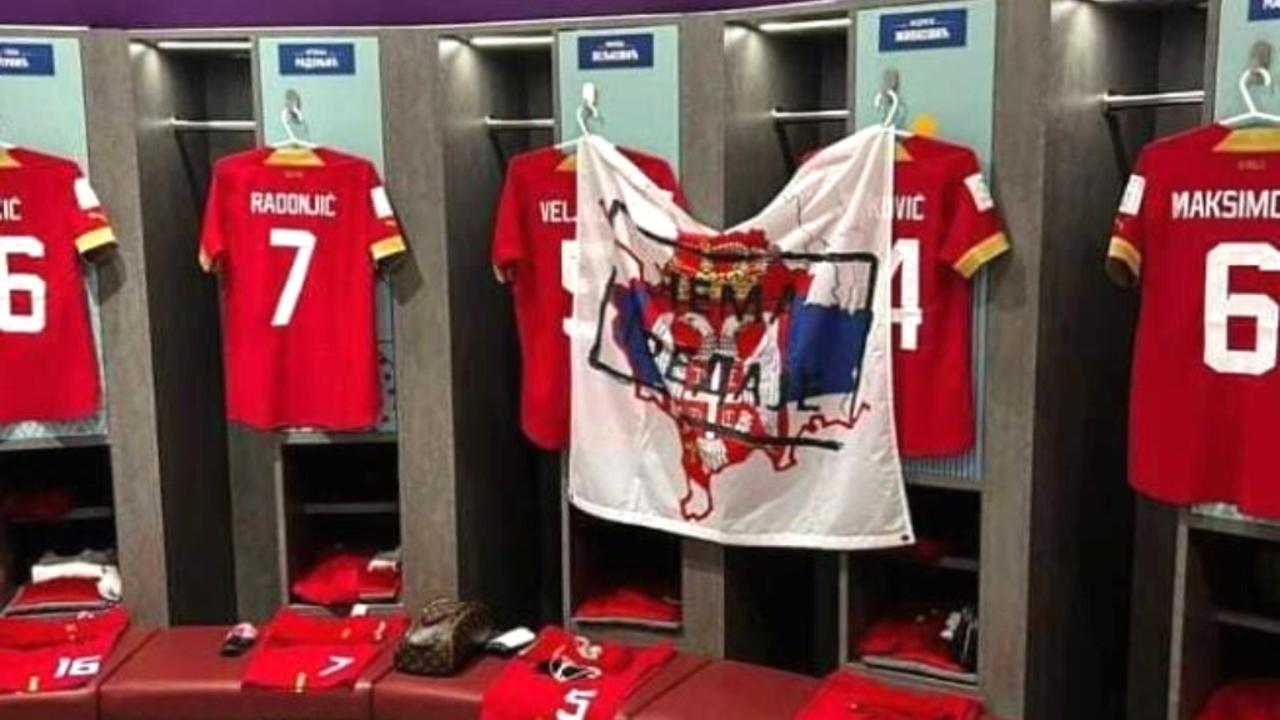 The photograph was taken in Serbia’s dressing room before they lost 2-0 to Brazil. Pic: Twitter