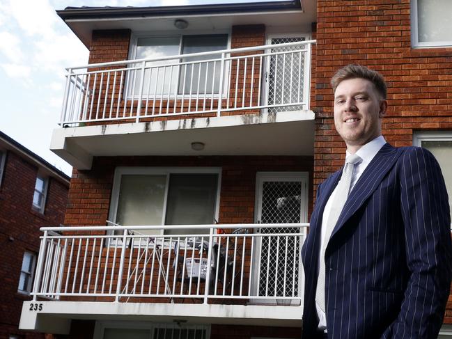 Stephen Bambury outside  his Randwick Flat that he rents. Stephen is a "Rensvester" renting in Sydney's eastern suburbs while owning 6 properties in Queensland. Picture: John Appleyard