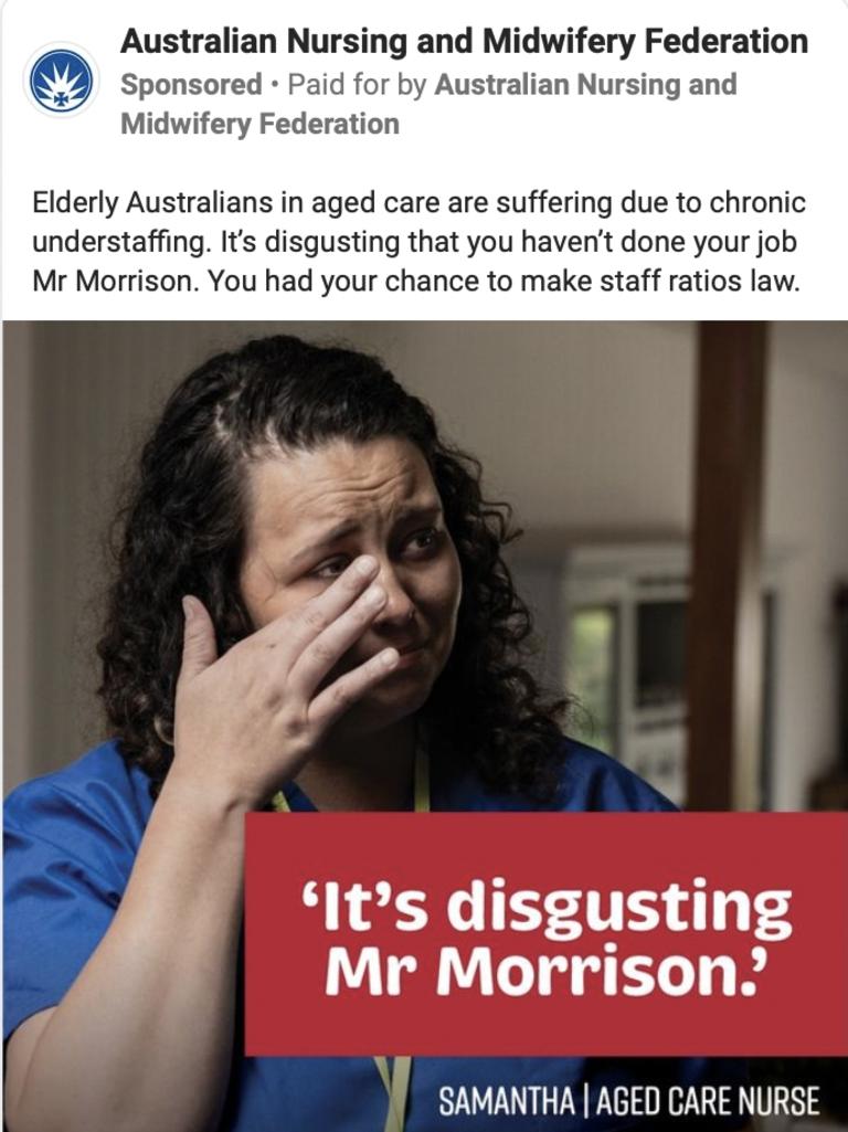 A 2022 federal election ad from the Australian Nursing and Midwifery Federation placed on Facebook.