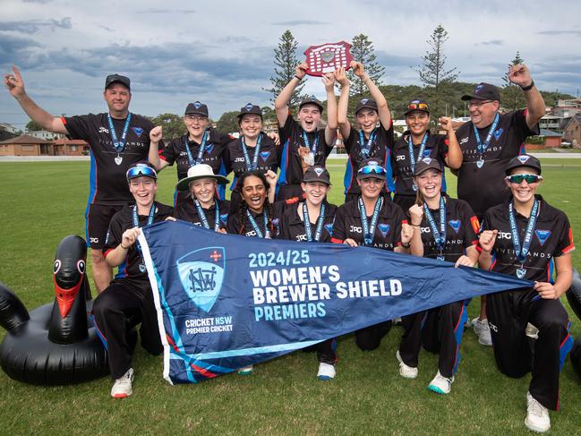 The Southern Swans celebrate the club’s maiden Brewer Shield title. Picture: Julian Andrews