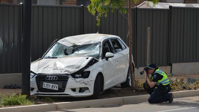 Scene of a fatal accident where Bor Mabil, sister of Socceroo Awer Mabil, died at the intersection of Lillypilly Walk and Andrews Rd, Andrews Farm. Picture: AAP Image/ Brenton Edwards