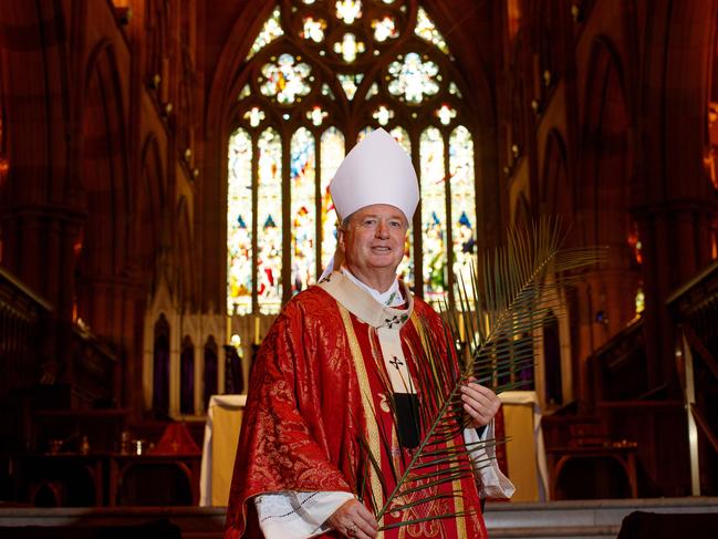 Catholic Archbishop of Sydney, Anthony Fisher, pictured after Palm Sunday mass in Sydney on Sunday, March 24, 2024. Picture: Nikki Short