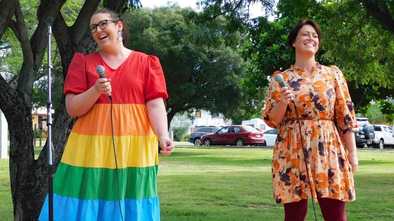 Alex Klease and Jenny Heit of Studio 21 at Pride Picnic in the Park in Biloela on June 4, 2022. Picture: Jen Gourley