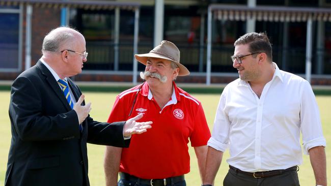 Parramatta Lord Mayor, Andrew Wilson, FC President Peter Bacha and Parramatta councillor Steven Issa have finally agreed on the home for the 500 member club. Picture: Angelo Velardo