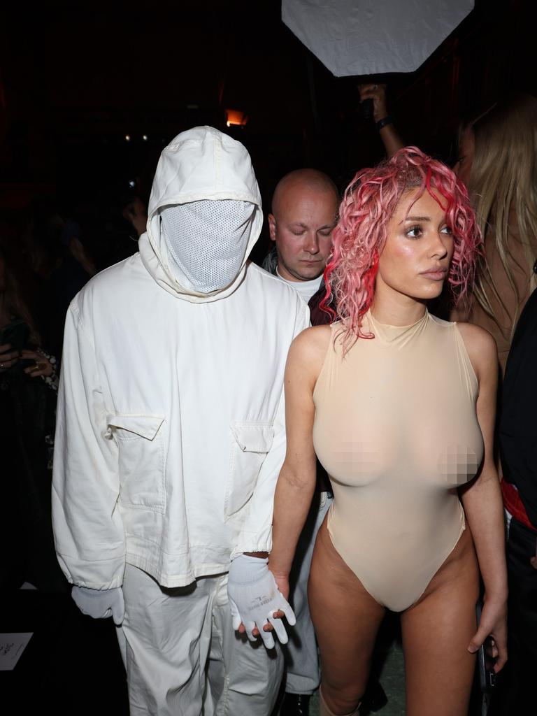 Kanye West and Bianca Censori at Paris Fashion Week. (Photo by Peter White/Getty Images)