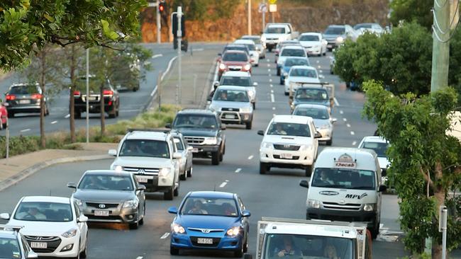 Bad traffic on Kelvin Grove road Brisbane. Pic Jono Searle.