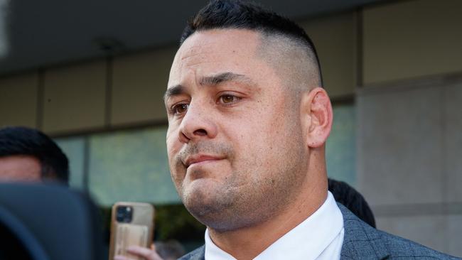 Jarryd Hayne speaks outside court after the verdict.