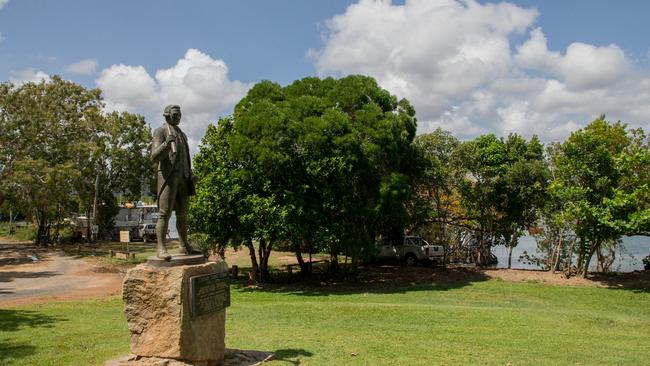 A statue erected in honour of James Cook who beached the Endeavour for repairs after running aground on the Great Barrier Reef in 1770. Cooktown prepares for the 2020 Festival to celebrate the 250th anniversary of the landing of Cpt Cook. Picture: Marc McCormack