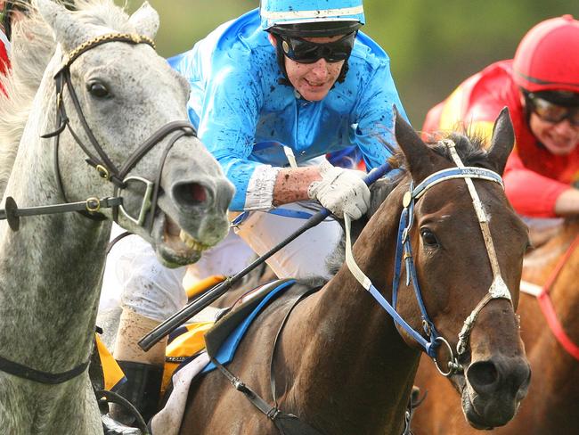 Brad McLean on Black And Bent, on his way to winning the Galleywood Hurdle.