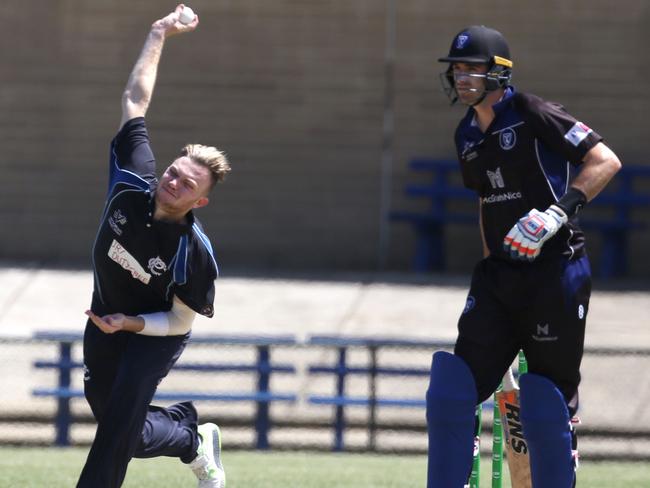 Englishman Sam Cook bends his back for Prahran on Saturday. Picture: Stuart Milligan