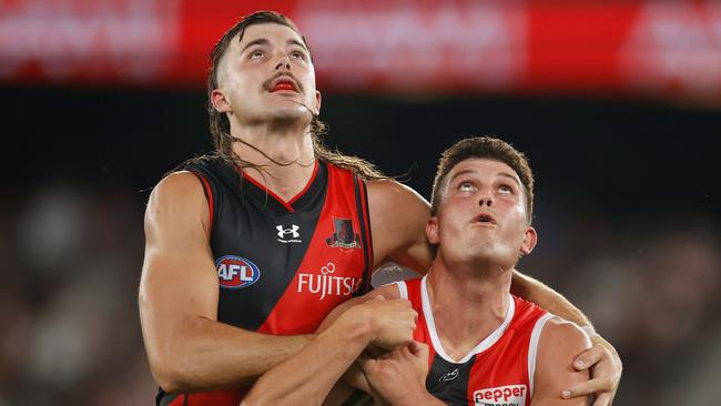 Sam Draper and Rowan Marshall go head-to-head on Saturday night. Picture: Michael Willson/AFL Photos