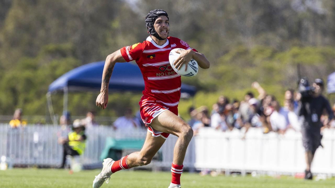 Chris Woodbridge in action at the Men's Koori Knockout grand final, Walgett Aboriginal Connection vs Wiradjuri Aboriginal Rivers. Picture: Andrea Francolini