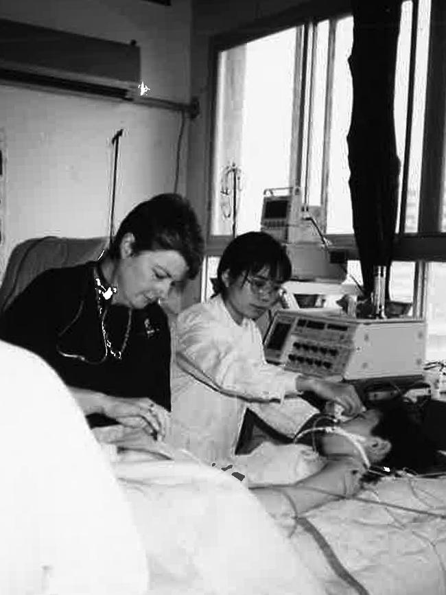 Dr Heather Low working as an intensive care specialist in China in 1997.