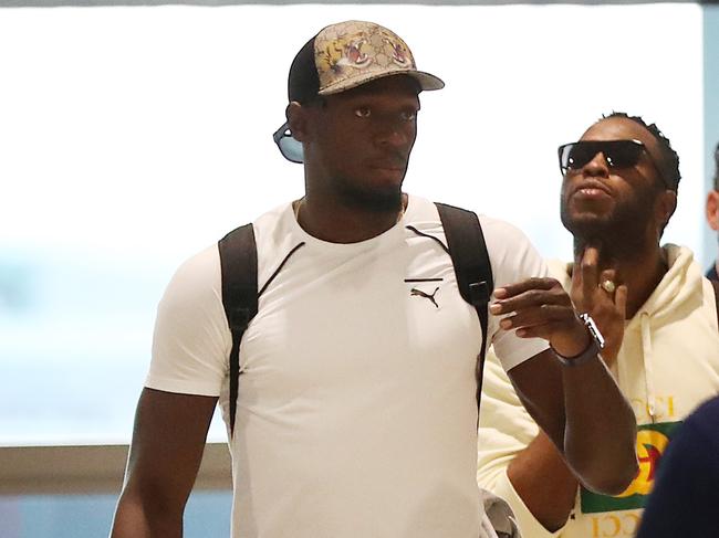 Usain Bolt arrives at the Brisbane International Airport.  Pic Peter Wallis