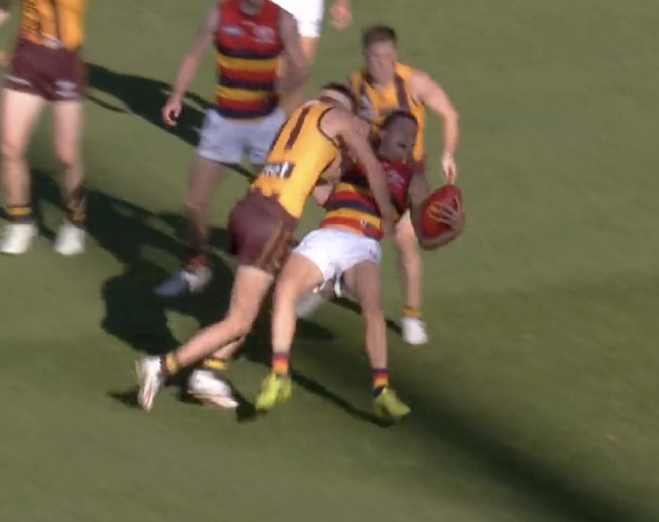 AFL 2023: Conor Nash lays out Jake Soligo with huge tackle as Adelaide win  thriller against Hawthorn