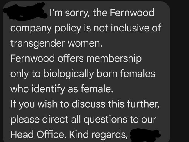 Fernwood Fitness has come under fire for allegedly denying a transgender woman a membership to their women’s-only gym. Picture: Reddit
