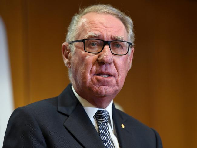 SYDNEY, AUSTRALIA - NewsWire Photos MARCH, 18, 2021: David Gonski speaks to the media during a press conference in Sydney. Picture: NCA NewsWire/Bianca De Marchi