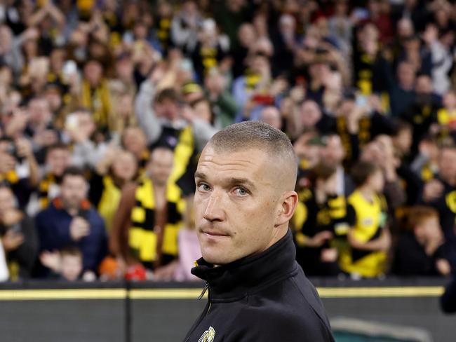 Dustin Martin on a lap of honour at the MCG after Richmond’s loss to Gold Coast. Picture: Darrian Traynor/Getty Images