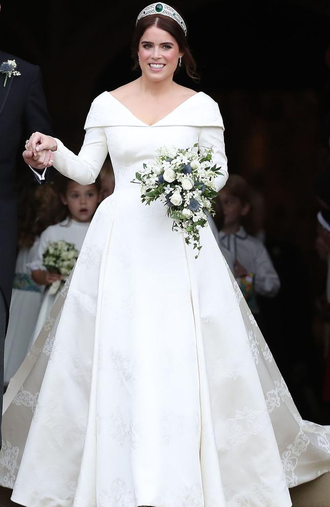 Princess Eugenie pictured as she leaves the ceremony. Picture: Steve Parsons / POOL / AFP