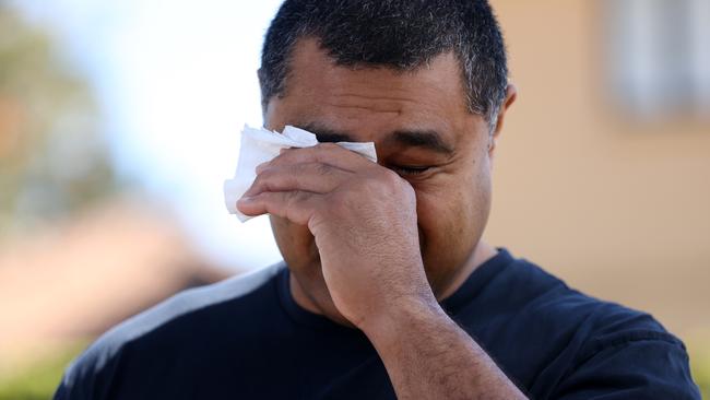 Toutai Kefu speaking to media outside his property following a home invasion earlier this week. Picture: Tara Croser