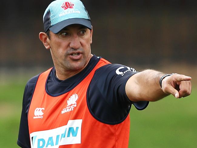 SYDNEY, AUSTRALIA - MARCH 14: Waratahs coach Daryl Gibson talks to players during the Waratahs Training Session at David Philips Sports Complex on March 14, 2019 in Sydney, Australia. (Photo by Cameron Spencer/Getty Images)