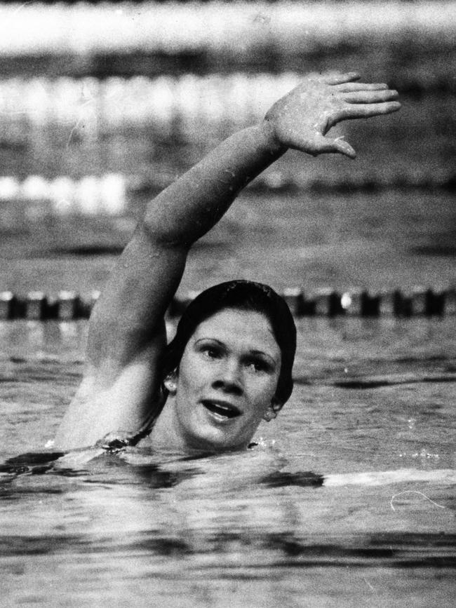 Wickham celebrates winning the 800m freestyle event at the 1982 Commonwealth Games in Brisbane in 1982.