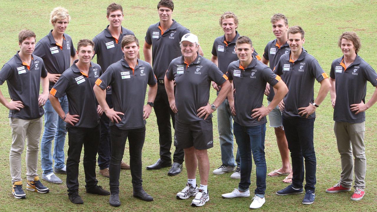 Kevin Sheedy in 2007 with the crop of young guns drafted by GWS.