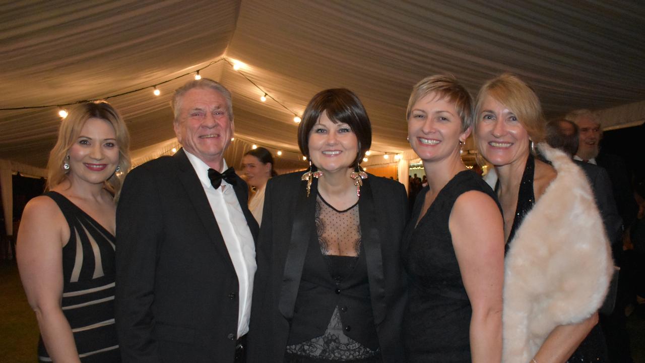 Melanie McDonnell of Cannonvale, Clide and Jennifer Burnup of Airlie Beach, Amanda Camm of Blacks Beach, and Jacqueline Spruce of Flametree at the 2021 Proserpine Show Ball. Picture: Kirra Grimes.